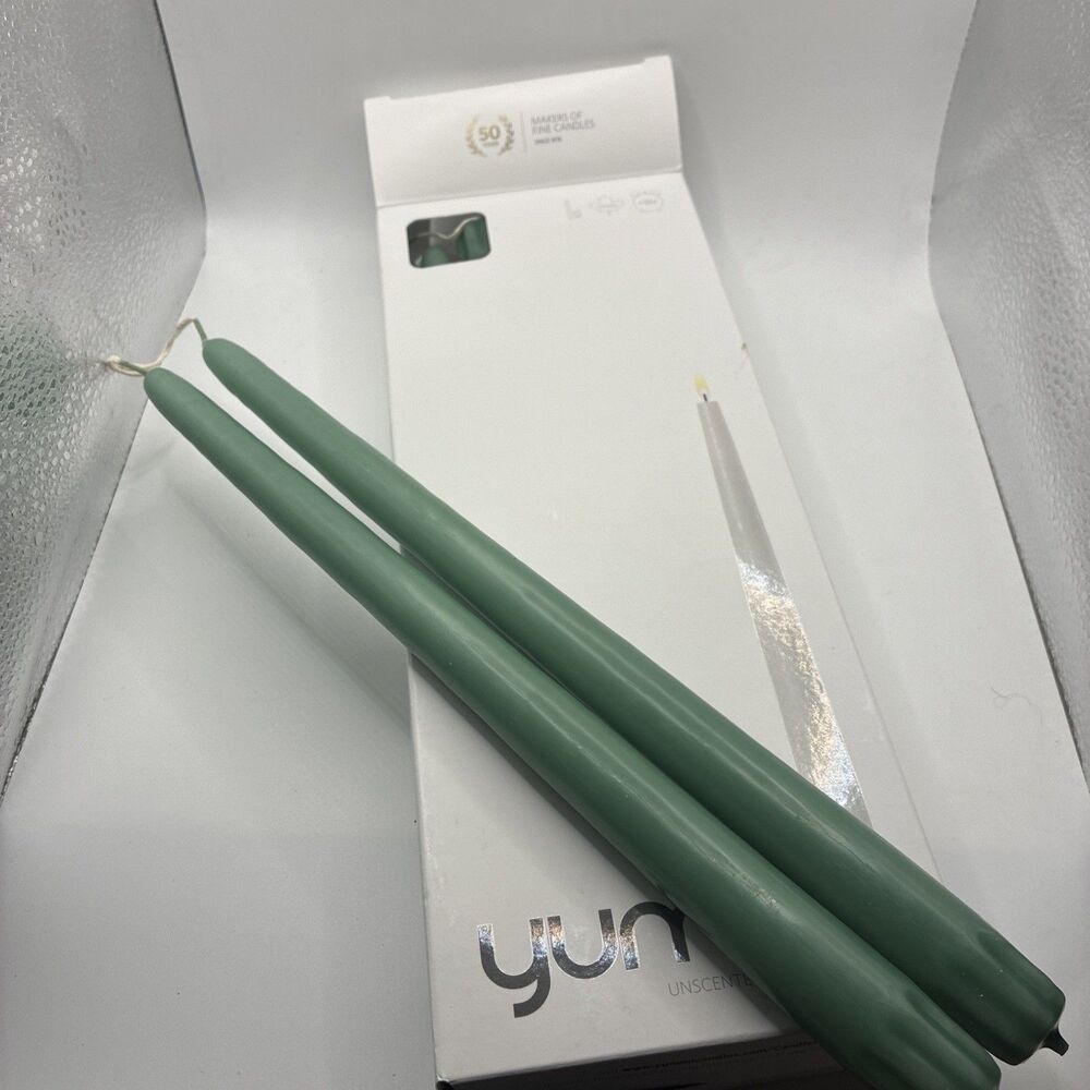 Yummi Candles 10” Handcrafted Sage Green Taper Candles Set of 12 NIB Wedding